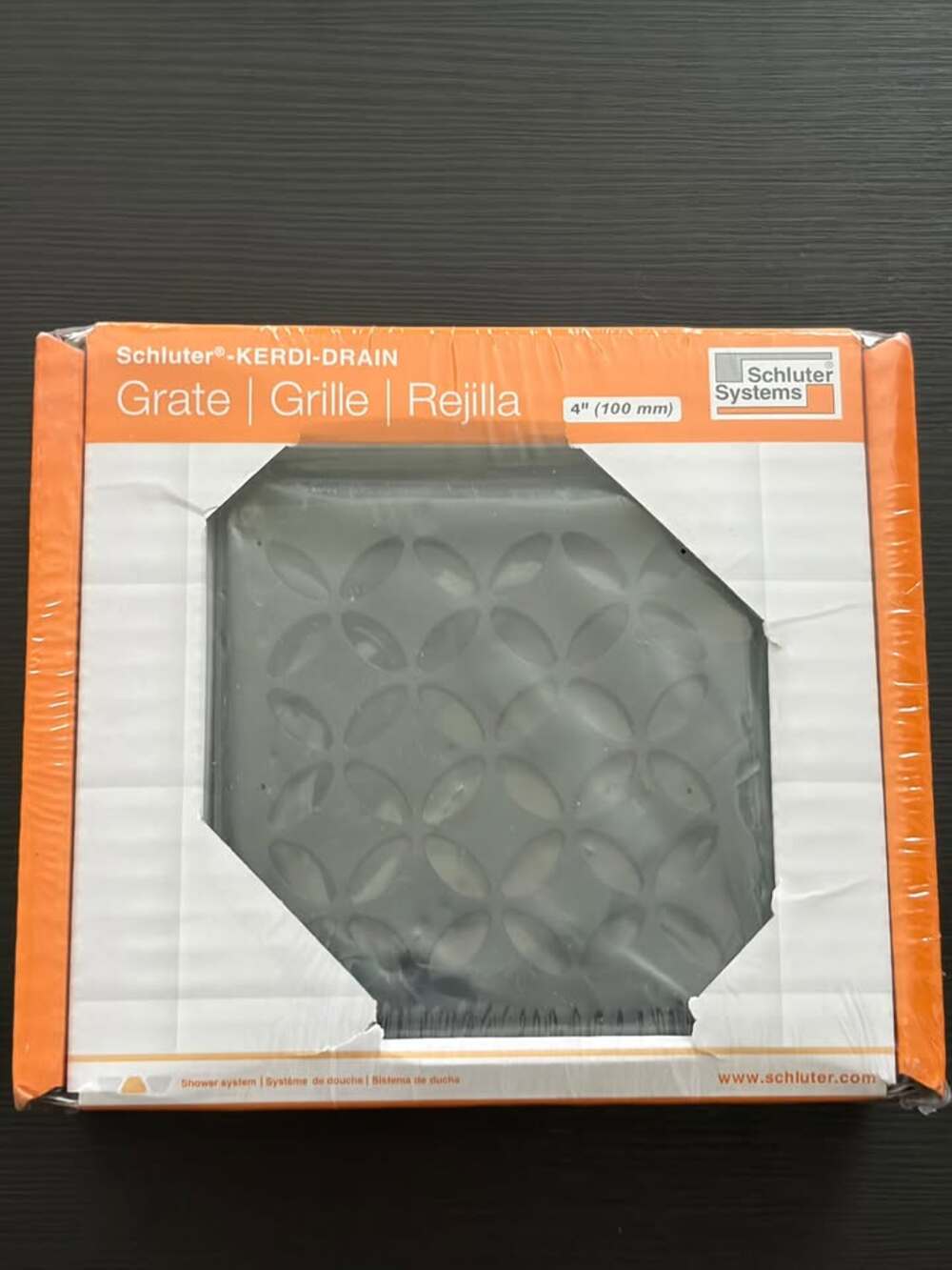 Schluter Systems Kerdi-Drain 4" Square Floral Grate in Matte Black (Sealed)